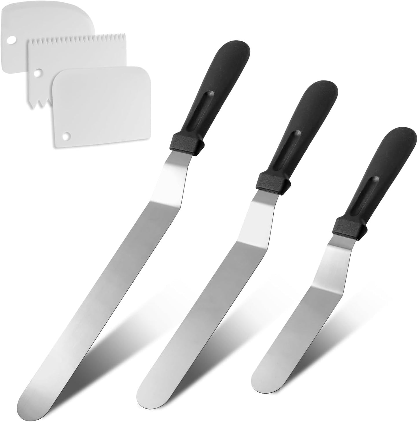 Litoexpe 6 Pack Stainless Steel Icing Spatulas with Blue Scrapers | Angled Offset Design, for Baking and Cake Decorating Projects