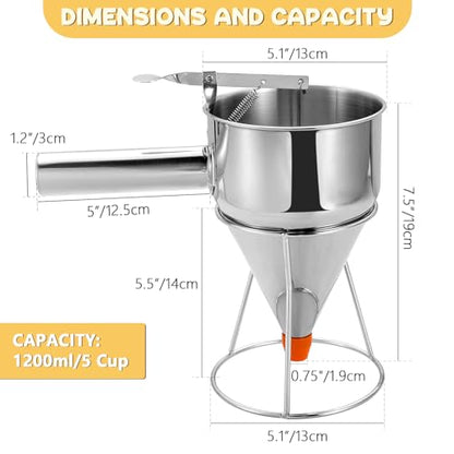 Pancake Batter Dispenser Funnels with Stand (1200 ML/40 OZ)
