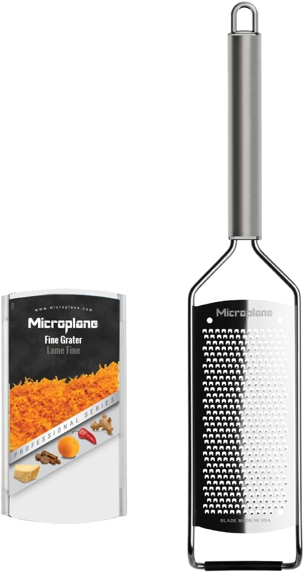 Professional Series Kitchen Grater new Fine for Hard Cheese, Citrus Fruits, Garlic, Chili, Cinnamon and Nutmeg with Stainless Steel Blades - Made in USA