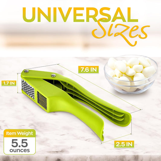 2 in 1 Garlic Slicer and Press, Stainless Steel with Durable Plastic | Multipurpose Garlic Press and Slicer Cuts Cloves Thin - 7.6 x 1.7 x 2.5 In, Easy to Use & Clean for Kitchen, Cafe, Deli Prep