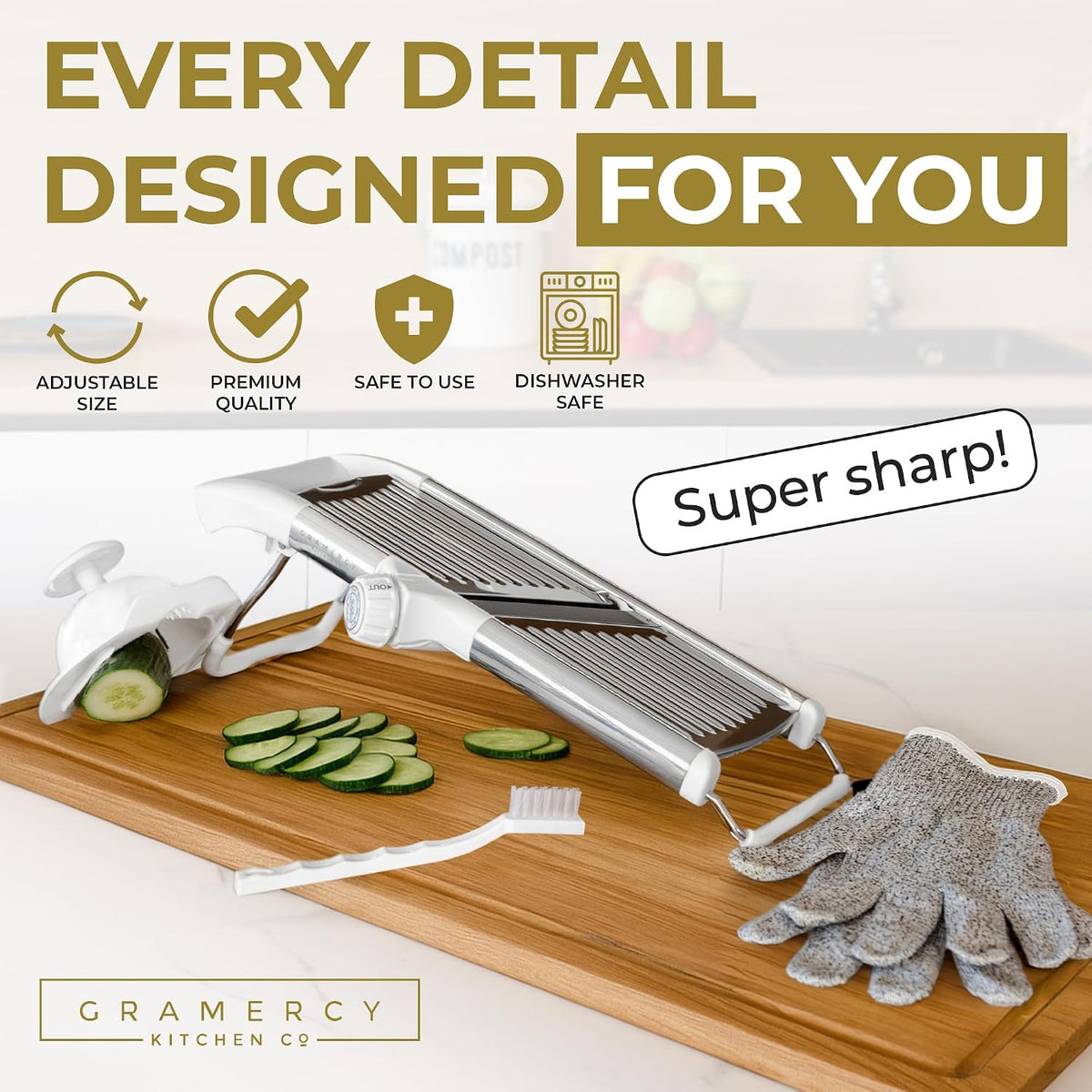Gramercy Mandoline Slicer for Kitchen with 12 Slice Settings, Black Edition