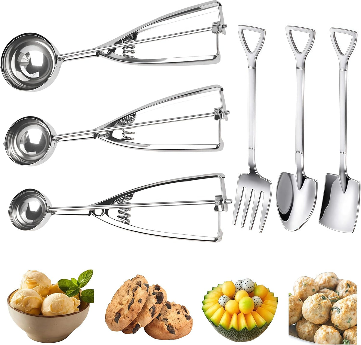 6-Piece Ice Cream Scoop Set, 3 Sizes with Serving Utensils