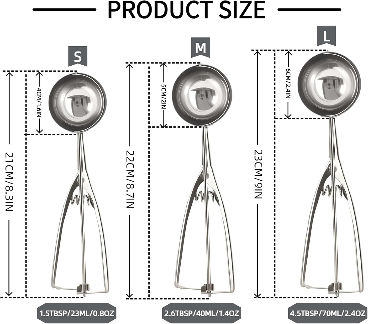 6-Piece Ice Cream Scoop Set, 3 Sizes with Serving Utensils