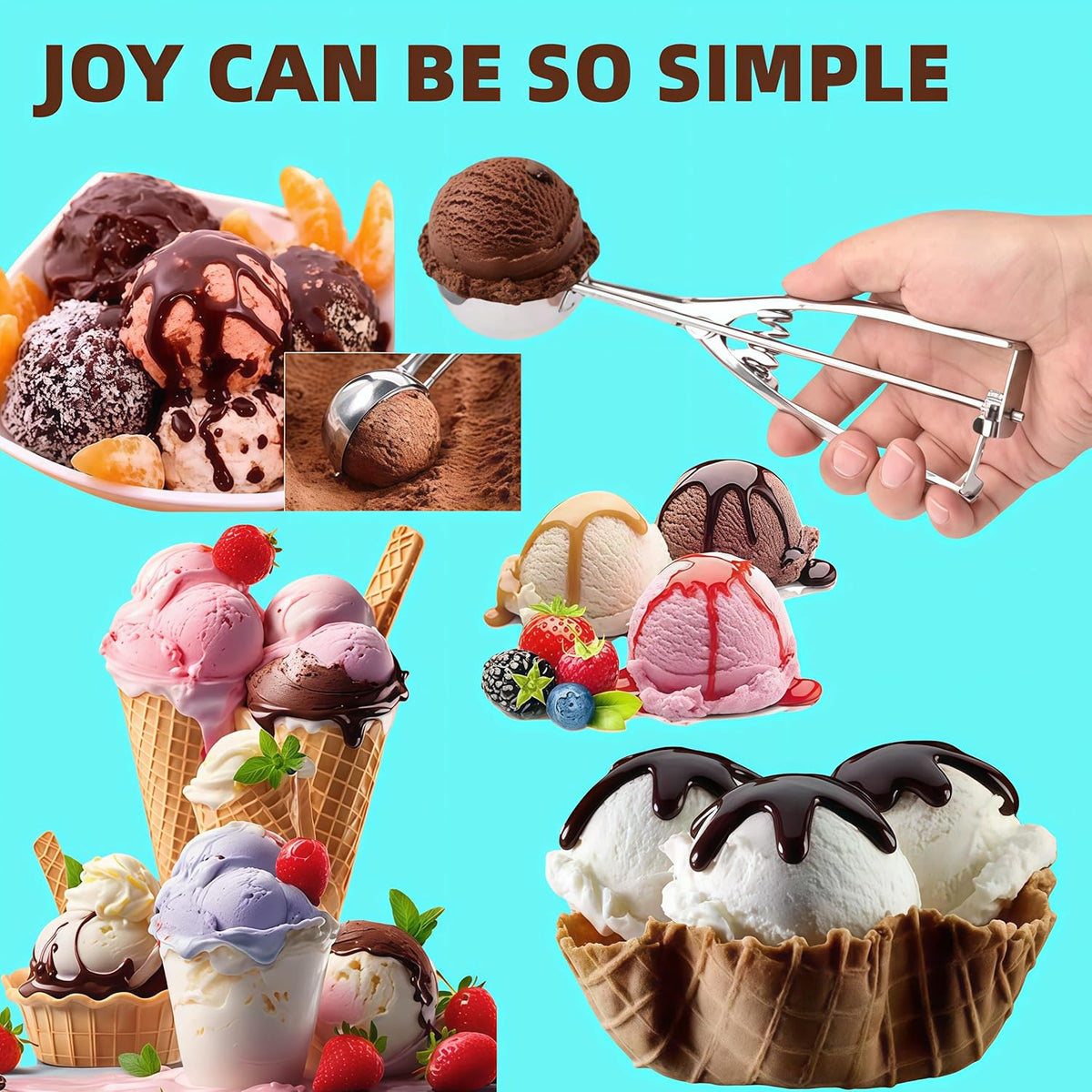6-Piece Ice Cream Scoop Set, 3 Sizes with Serving Utensils