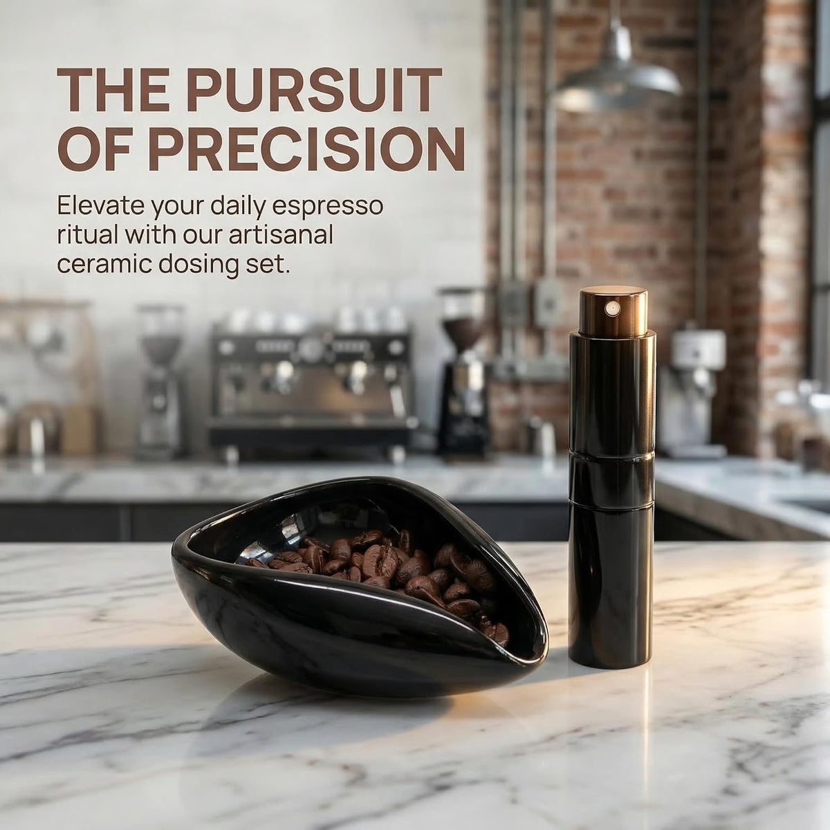 Coffee Bean Dosing Cup Set, 25g Ceramic Cup with 8ml RDT Sprayer