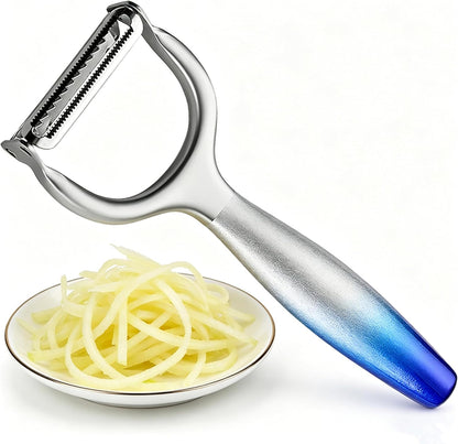 2-in-1 Vegetable Peeler, Julienne Blade, Stainless Steel Handle | For Kitchen, Fruit, Carrot, Veggie, Potatoes, Ergonomic Non-Slip Handle, Sharp Stainless Steel Blade, Good Sturdy