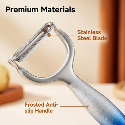 2-in-1 Vegetable Peeler, Julienne Blade, Stainless Steel Handle | For Kitchen, Fruit, Carrot, Veggie, Potatoes, Ergonomic Non-Slip Handle, Sharp Stainless Steel Blade, Good Sturdy
