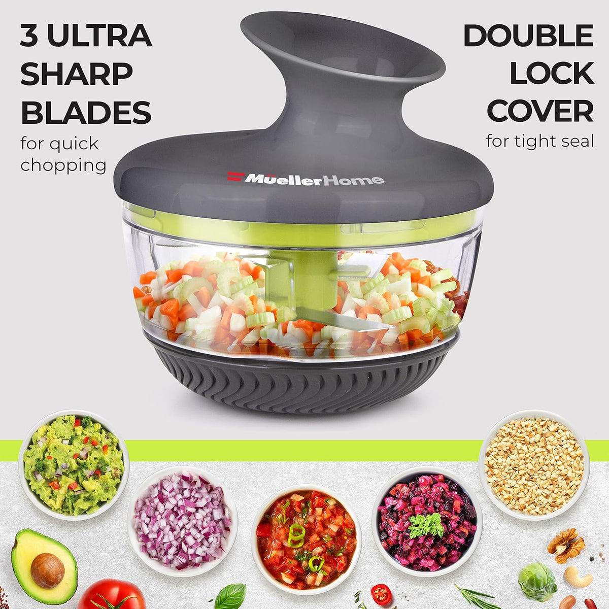 Mueller Rolling Food Chopper Manual Hand, Shaker, Mixer, Cutter, Slicer, Zester Pro - Strongest - 30% Heavier Duty Multi Vegetable-Fruit-Spice-Kitchen Tool/Utensil, Large