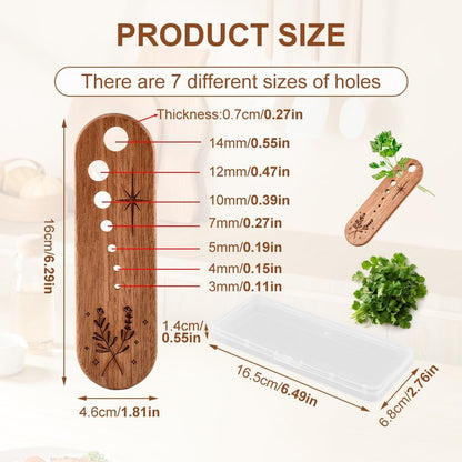 Wooden Herb Stripper Tool with 7 Sizes - Natural Herb Leaf Remover for Rosemary, Thyme, Oregano, Includes Clear Storage Case, Gift for Cooking & Gardeners