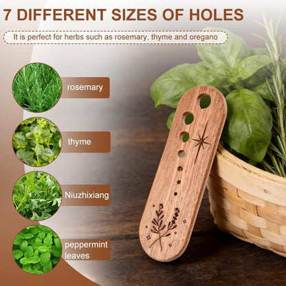 Wooden Herb Stripper Tool with 7 Sizes - Natural Herb Leaf Remover for Rosemary, Thyme, Oregano, Includes Clear Storage Case, Gift for Cooking & Gardeners