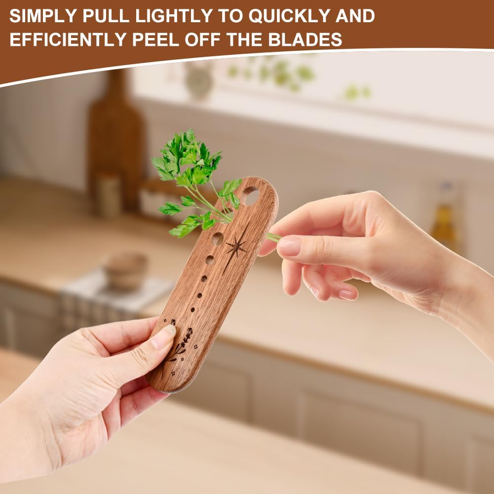 Wooden Herb Stripper Tool with 7 Sizes - Natural Herb Leaf Remover for Rosemary, Thyme, Oregano, Includes Clear Storage Case, Gift for Cooking & Gardeners