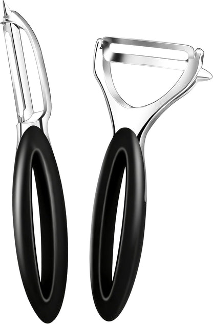Potato Peeler Set, 2 Pack Y Peeler & Straight Peeler, Upgraded Ergonomic Easy-Grip Handle, Ultra Sharp Stainless Steel Vegetable Peelers for Carrots, Apples, Cucumbers