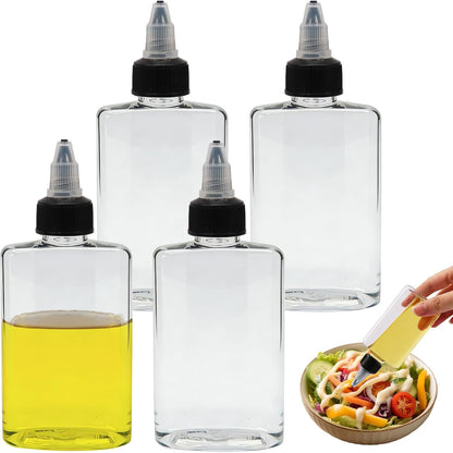 4 Pcs 100ML Oil Dispenser Bottles, Leak-Proof Twist Cap Squeeze | Food Grade Plastic, Twist Top Cap Secure Seal, Wide Opening for Easy Refill, for Oil Soy Sauce Vinegar BBQ
