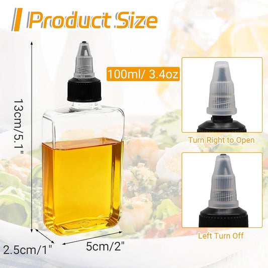 4 Pcs 100ML Oil Dispenser Bottles, Leak-Proof Twist Cap Squeeze | Food Grade Plastic, Twist Top Cap Secure Seal, Wide Opening for Easy Refill, for Oil Soy Sauce Vinegar BBQ