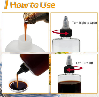 4 Pcs 100ML Oil Dispenser Bottles, Leak-Proof Twist Cap Squeeze | Food Grade Plastic, Twist Top Cap Secure Seal, Wide Opening for Easy Refill, for Oil Soy Sauce Vinegar BBQ