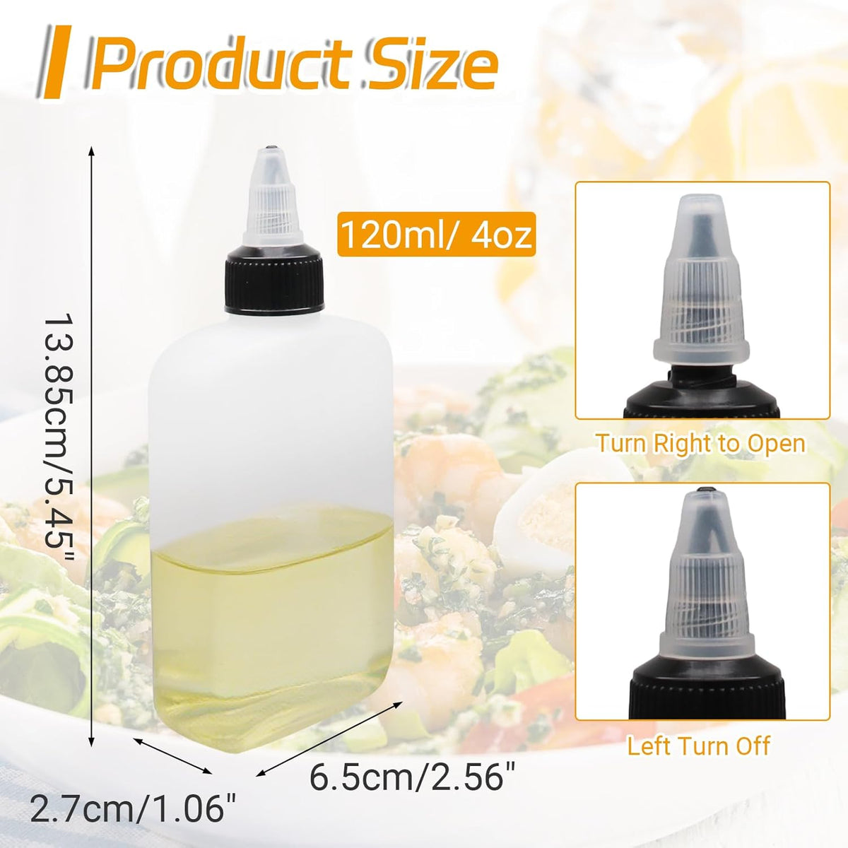 4 Pcs 100ML Oil Dispenser Bottles, Leak-Proof Twist Cap Squeeze | Food Grade Plastic, Twist Top Cap Secure Seal, Wide Opening for Easy Refill, for Oil Soy Sauce Vinegar BBQ
