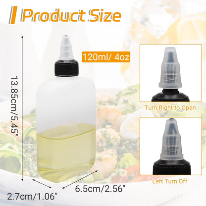 4 Pcs 100ML Oil Dispenser Bottles, Leak-Proof Twist Cap Squeeze | Food Grade Plastic, Twist Top Cap Secure Seal, Wide Opening for Easy Refill, for Oil Soy Sauce Vinegar BBQ