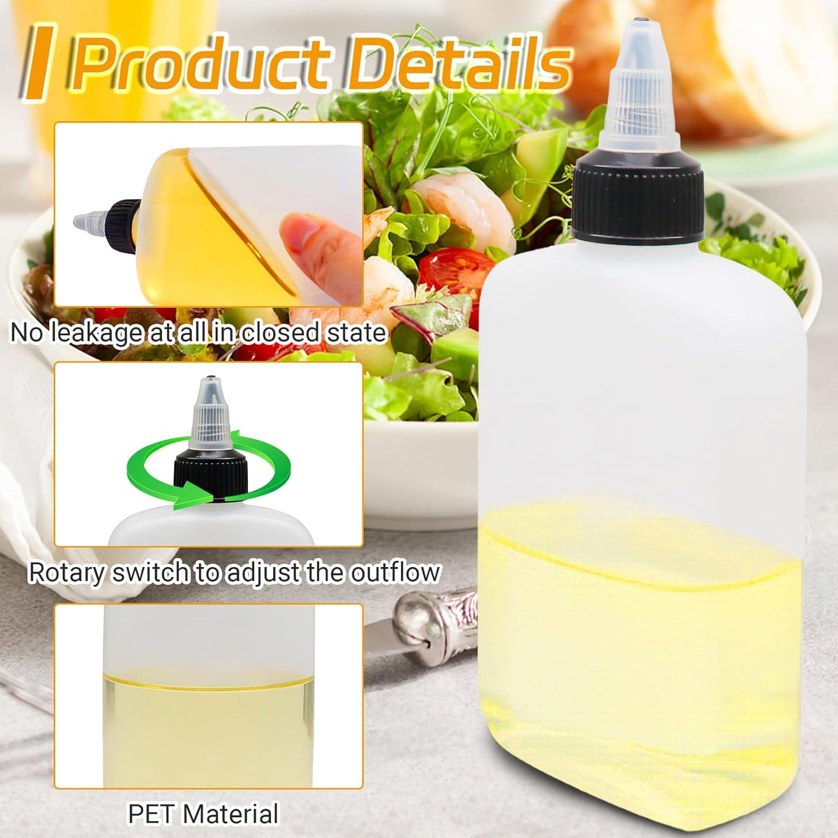 4 Pcs 100ML Oil Dispenser Bottles, Leak-Proof Twist Cap Squeeze | Food Grade Plastic, Twist Top Cap Secure Seal, Wide Opening for Easy Refill, for Oil Soy Sauce Vinegar BBQ