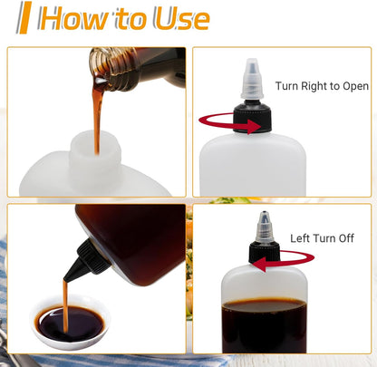 4 Pcs 100ML Oil Dispenser Bottles, Leak-Proof Twist Cap Squeeze | Food Grade Plastic, Twist Top Cap Secure Seal, Wide Opening for Easy Refill, for Oil Soy Sauce Vinegar BBQ