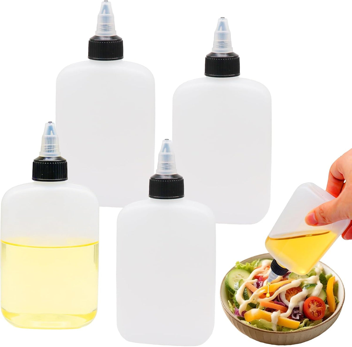 4 Pcs 100ML Oil Dispenser Bottles, Leak-Proof Twist Cap Squeeze | Food Grade Plastic, Twist Top Cap Secure Seal, Wide Opening for Easy Refill, for Oil Soy Sauce Vinegar BBQ
