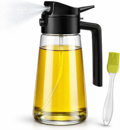 Olive Oil Sprayer for Cooking, 16oz (470ml) Glass Oil Dispenser Bottle, Leakproof Oil Mister with Brush for Air Fryer, BBQ, Salad & Kitchen Use