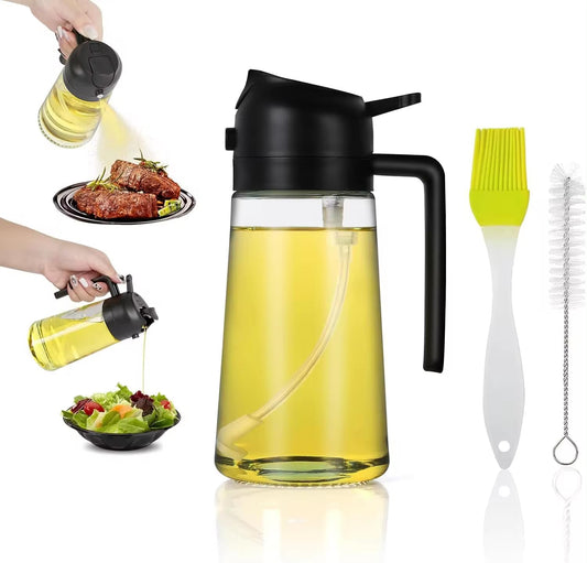 Olive Oil Sprayer for Cooking, 16oz (470ml) Glass Oil Dispenser Bottle, Leakproof Oil Mister with Brush for Air Fryer, BBQ, Salad & Kitchen Use