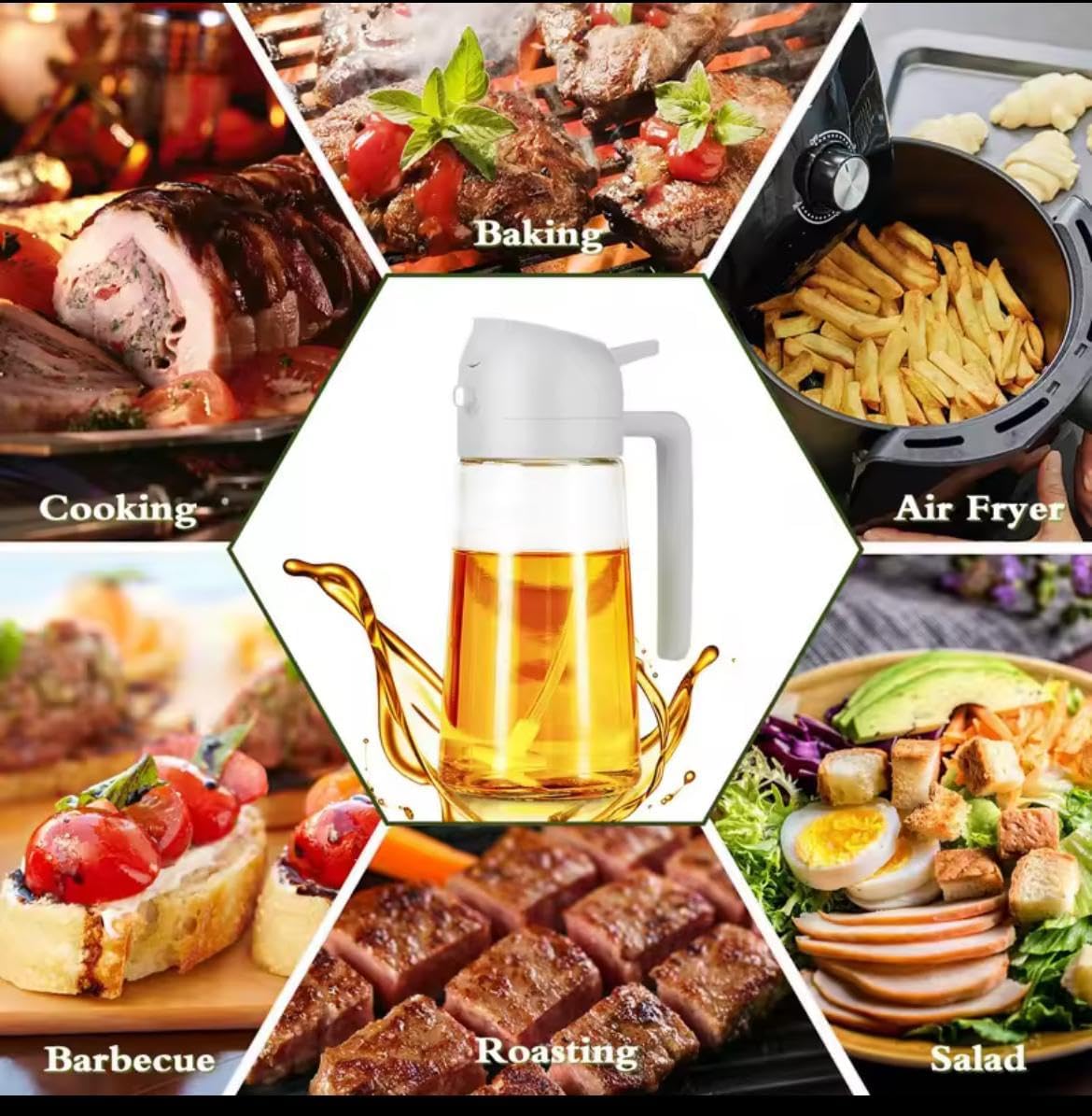 Olive Oil Sprayer for Cooking, 16oz (470ml) Glass Oil Dispenser Bottle, Leakproof Oil Mister with Brush for Air Fryer, BBQ, Salad & Kitchen Use