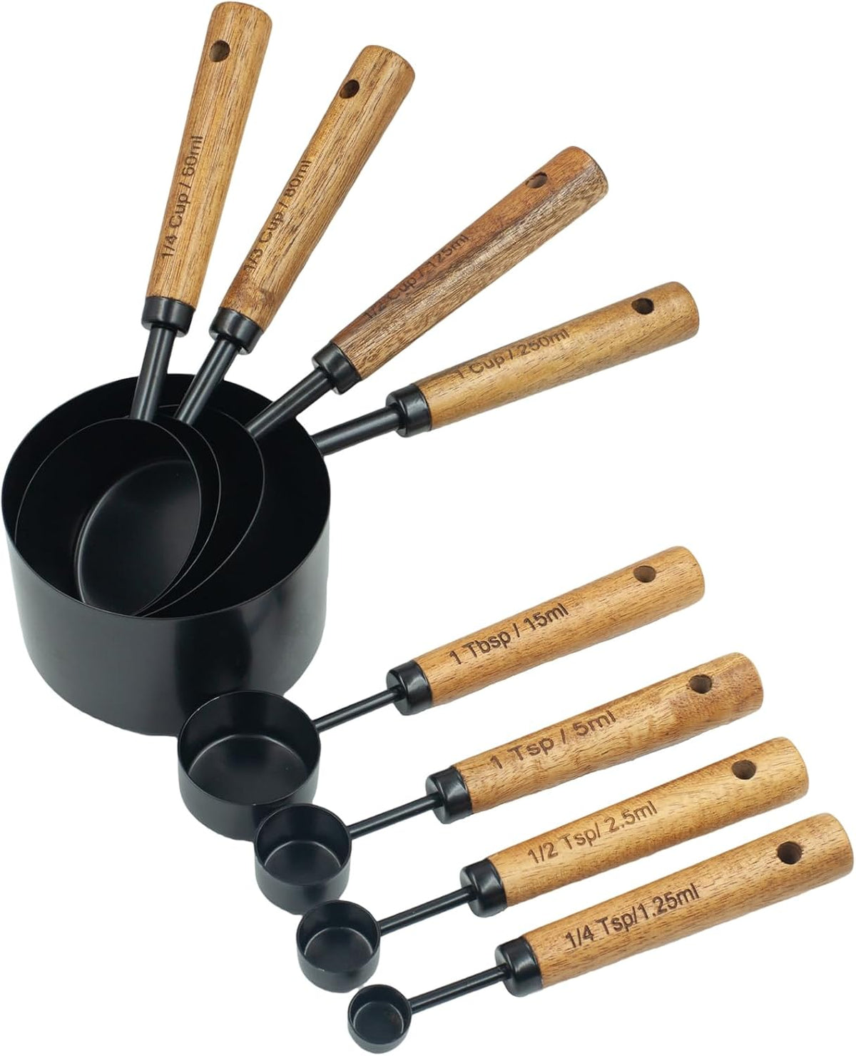 Measuring Cups and Spoons Set of 8, Golden Stainless Steel Measuring Cup with Wooden Handle, Kitchen/Food/Liquid/Baking (gold)