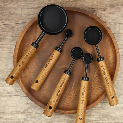 Measuring Cups and Spoons Set of 8, Golden Stainless Steel Measuring Cup with Wooden Handle, Kitchen/Food/Liquid/Baking (gold)