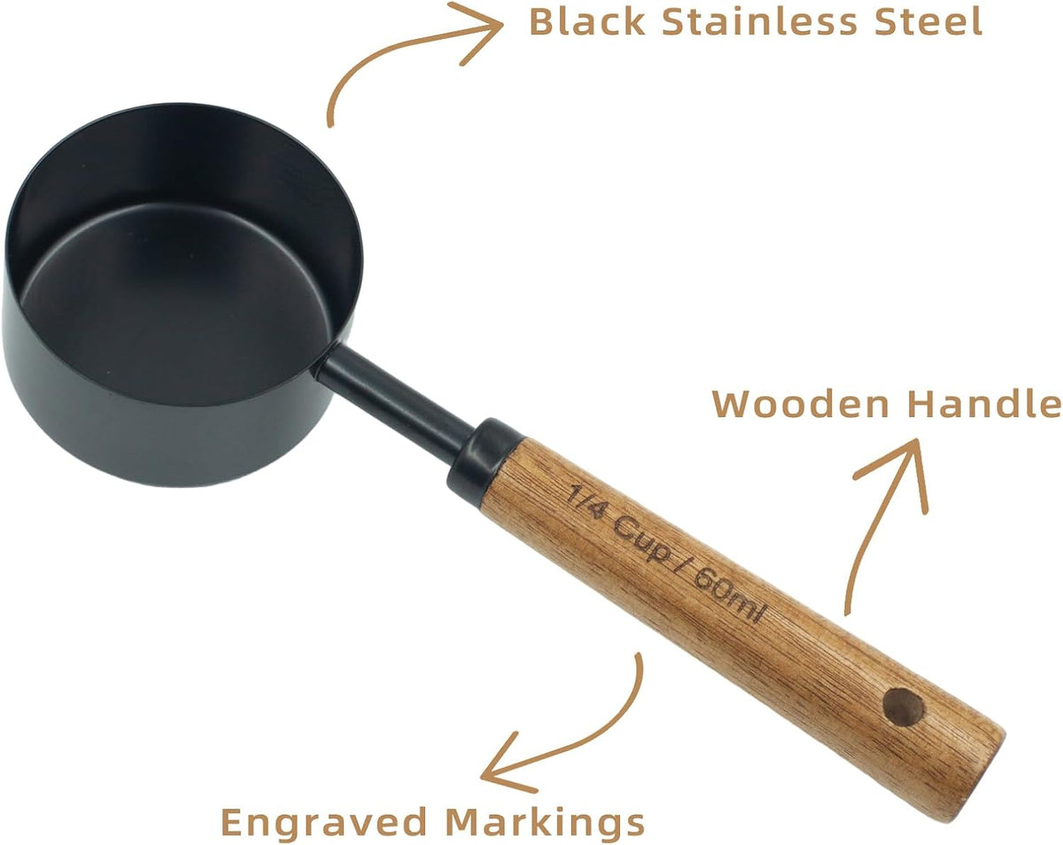 Measuring Cups and Spoons Set of 8, Golden Stainless Steel Measuring Cup with Wooden Handle, Kitchen/Food/Liquid/Baking (gold)