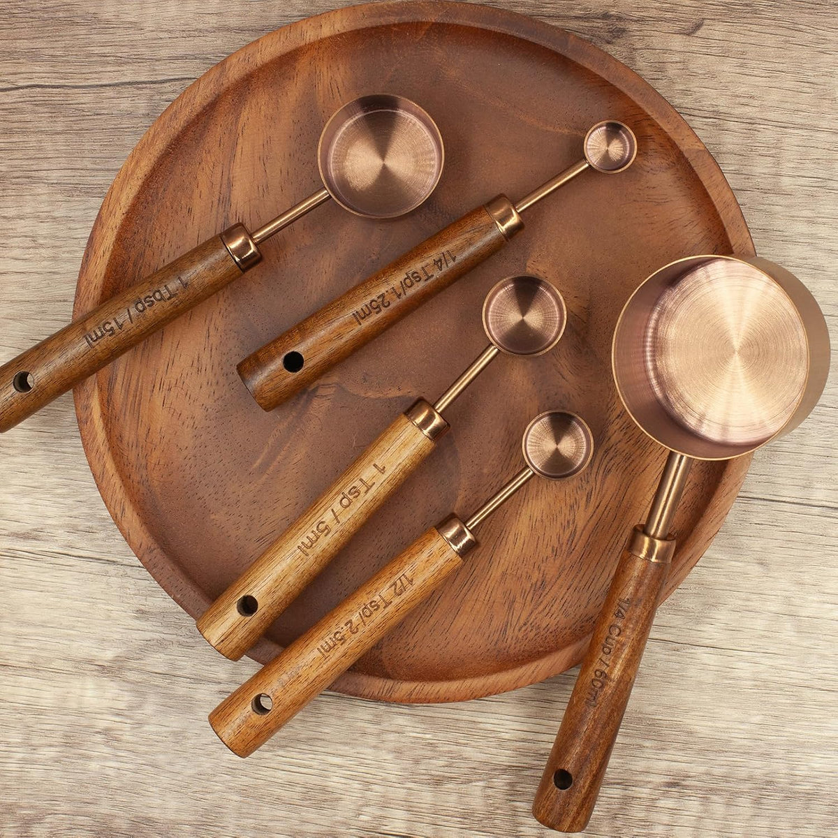 Measuring Cups and Spoons Set of 8, Golden Stainless Steel Measuring Cup with Wooden Handle, Kitchen/Food/Liquid/Baking (gold)