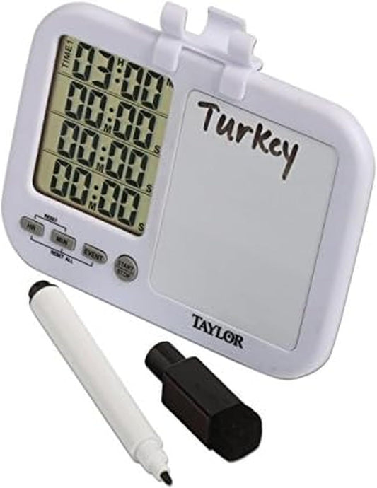 5849 Four-Event Digital Timer with Whiteboard for School, Learning, Projects, and Kitchen Tasks, white