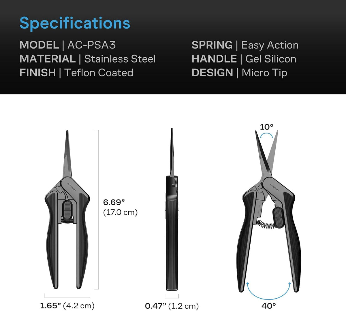 Ergonomic Pruning Shear 6.6”, Stainless Steel Straight Blades