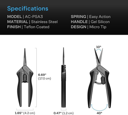 Ergonomic Pruning Shear 6.6”, Stainless Steel Straight Blades