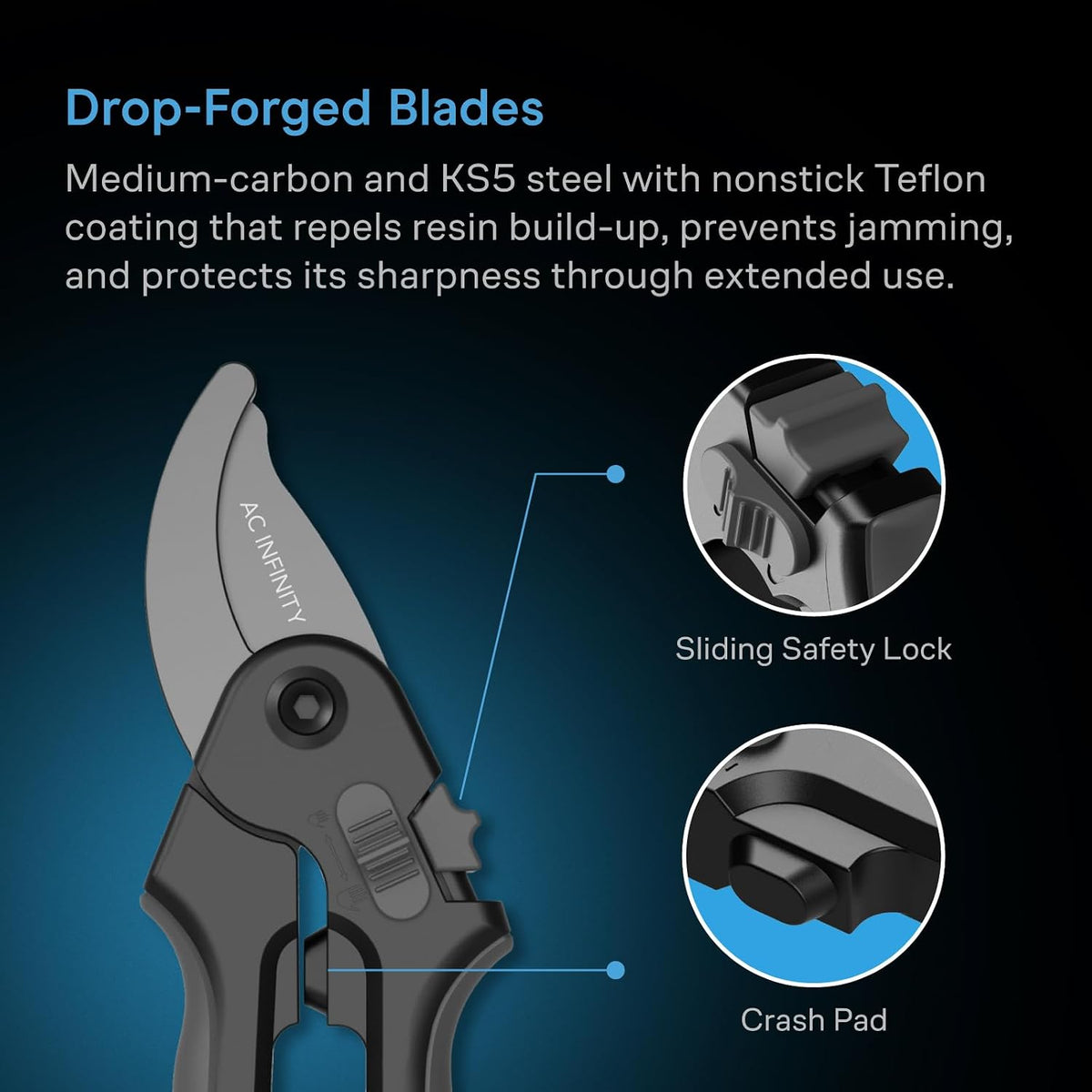 Ergonomic Pruning Shear 6.6”, Stainless Steel Straight Blades