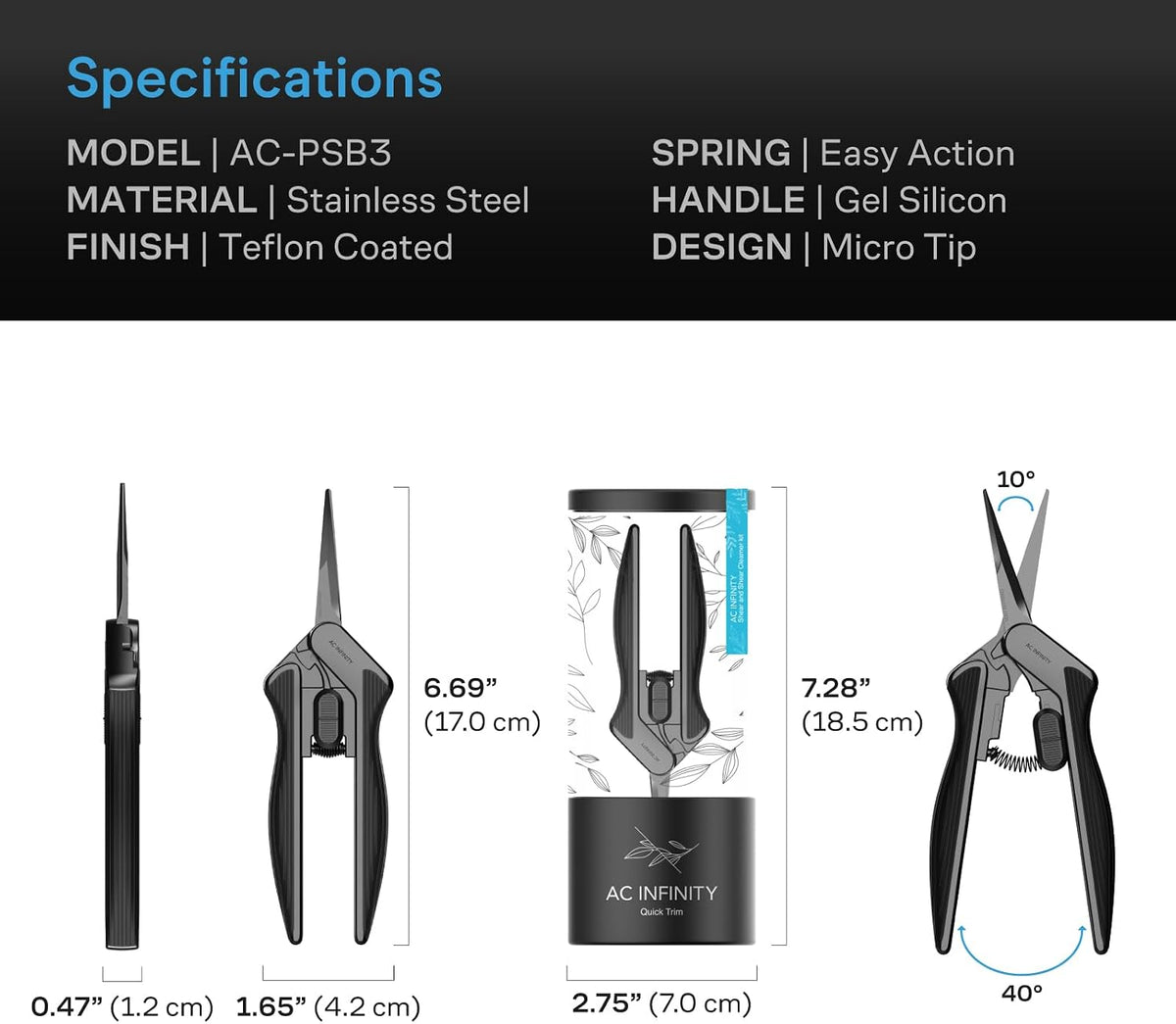 Ergonomic Pruning Shear 6.6”, Stainless Steel Straight Blades