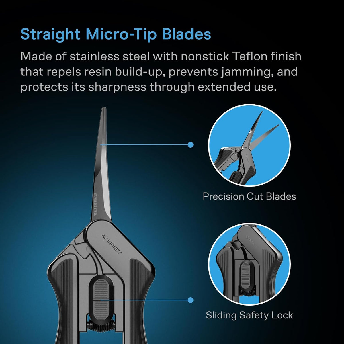 Ergonomic Pruning Shear 6.6”, Stainless Steel Straight Blades