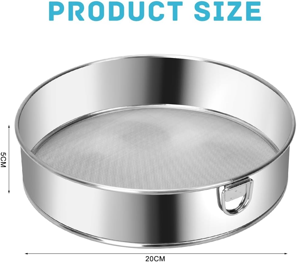 Flour Sifter Stainless Steel 8 Inch 60 Mesh Fine Mesh Strainers Flour Sieve for Baking Cake Bread