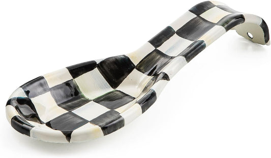 Enamel Spoon Rest, Black-and-White Courtly Check