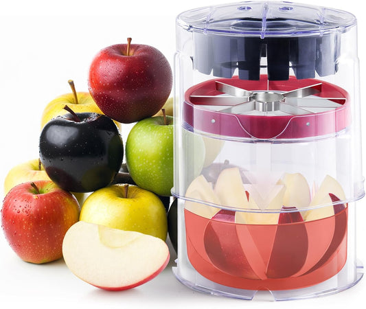 5.12-Inch Apple Slicer - 8 Slices, Ultra-Safe & Heavy-Duty Stainless Steel Extra Large Apple Cutter, Upgraded Cut Apples All The Way Through, with Red Bowl