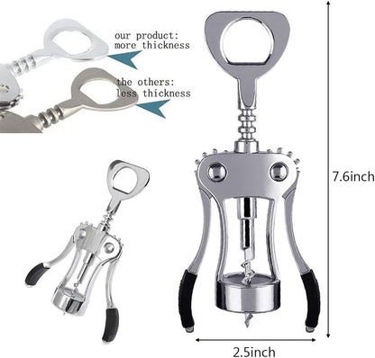 Wine Opener, Multifunctional Wing Corkscrew Wine Bottle Opener for all Cork Stoppered and Beer Cap Bottles, Luxury Waiter Corkscrew with Stopper Set for Wine Enthusiast, Waiters - Black