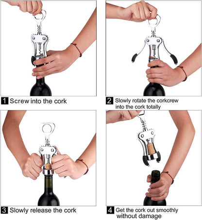 Wine Opener, Multifunctional Wing Corkscrew Wine Bottle Opener for all Cork Stoppered and Beer Cap Bottles, Luxury Waiter Corkscrew with Stopper Set for Wine Enthusiast, Waiters - Black