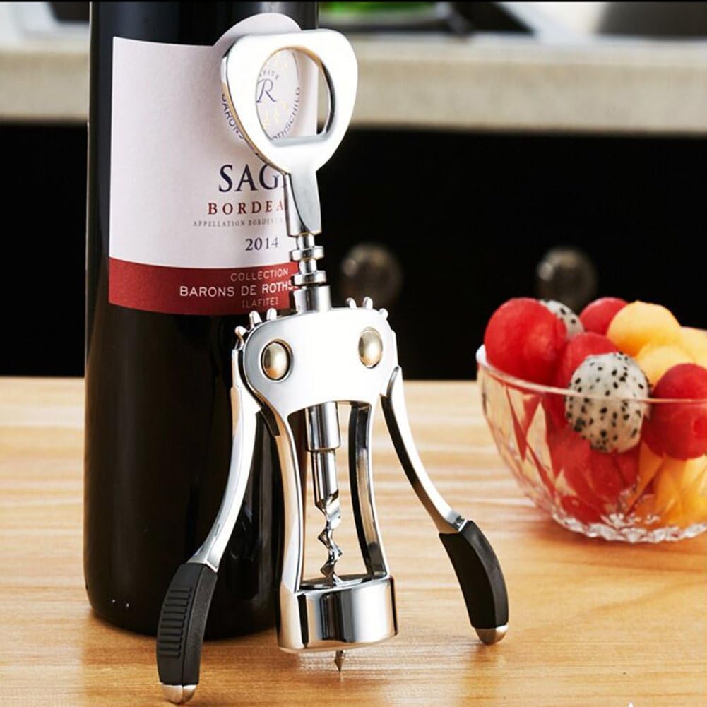 Wine Opener, Multifunctional Wing Corkscrew Wine Bottle Opener for all Cork Stoppered and Beer Cap Bottles, Luxury Waiter Corkscrew with Stopper Set for Wine Enthusiast, Waiters - Black