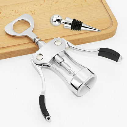 Wine Opener, Multifunctional Wing Corkscrew Wine Bottle Opener for all Cork Stoppered and Beer Cap Bottles, Luxury Waiter Corkscrew with Stopper Set for Wine Enthusiast, Waiters - Black