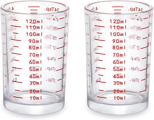 120 Milliliter Measuring Cup 2 Pieces Shot Glass Measuring Cup with 4 Kinds of Measuring Scale for Small Amount Liquid (Red, 120 ml)