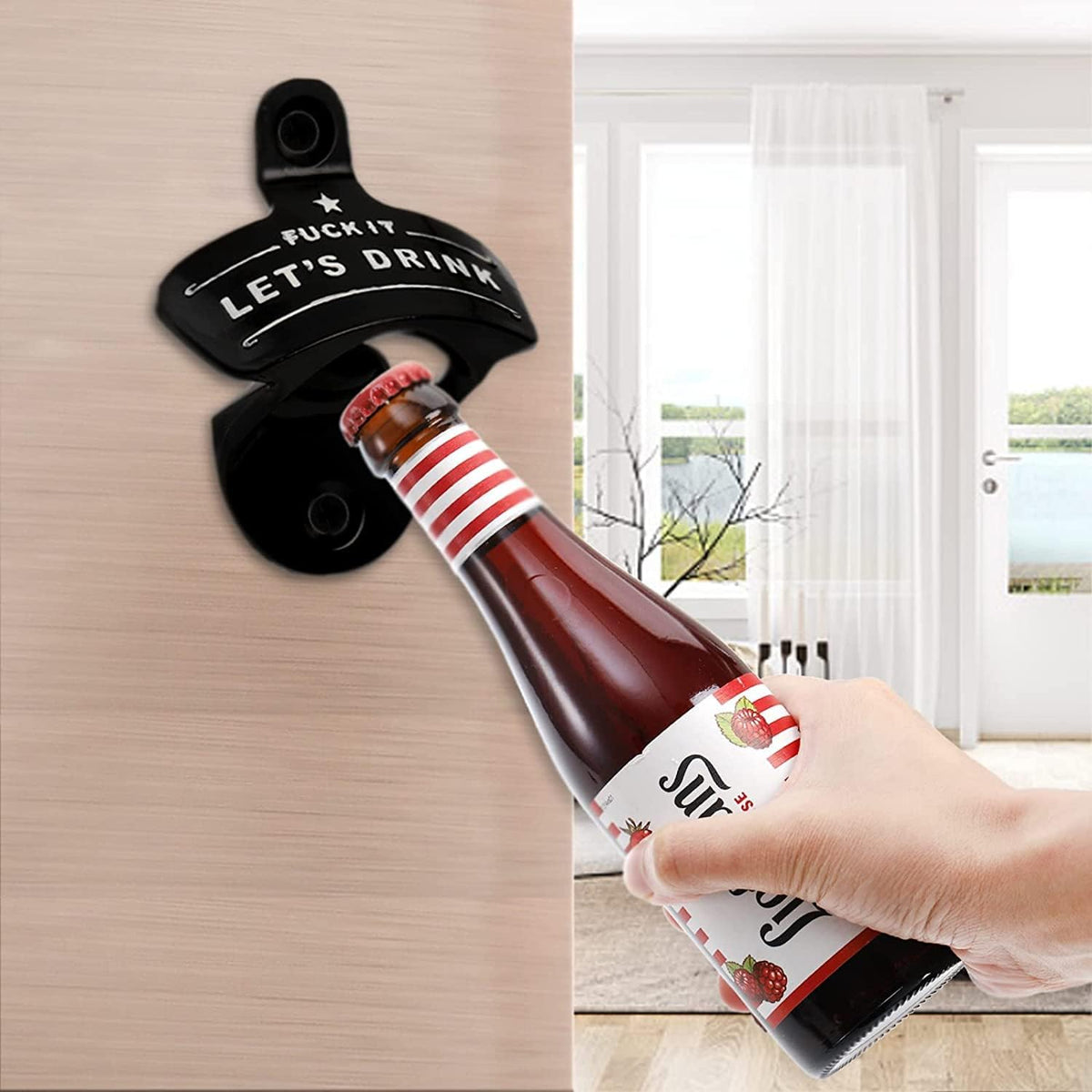 Bottle Opener Wall Mounted, Christmas Funny Wall Mount Bottle Opener for Men Dad Beer Lovers,Novelty Birthday Fathers Day with Mounting Screws Wall Anchors（1 Pack)