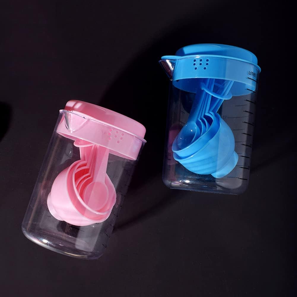 Measuring Cup and Measuring Spoons Set Plastic Kitchen Baking Cooking Tools for Dry or Liquid Ingredients, 7 Pcs (Pink)