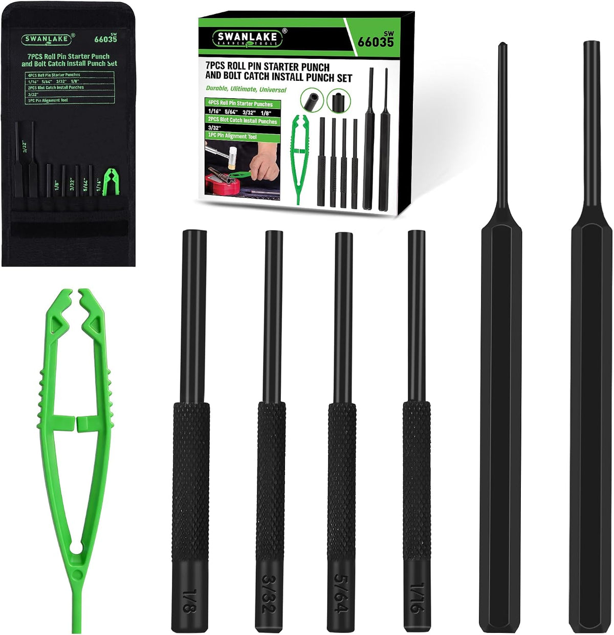 SWANLAKE 9-Pieces Roll Pin Punch Set, Removing Repair Tool with Holder for Automotive, Watch Repair,Jewelry and Craft
