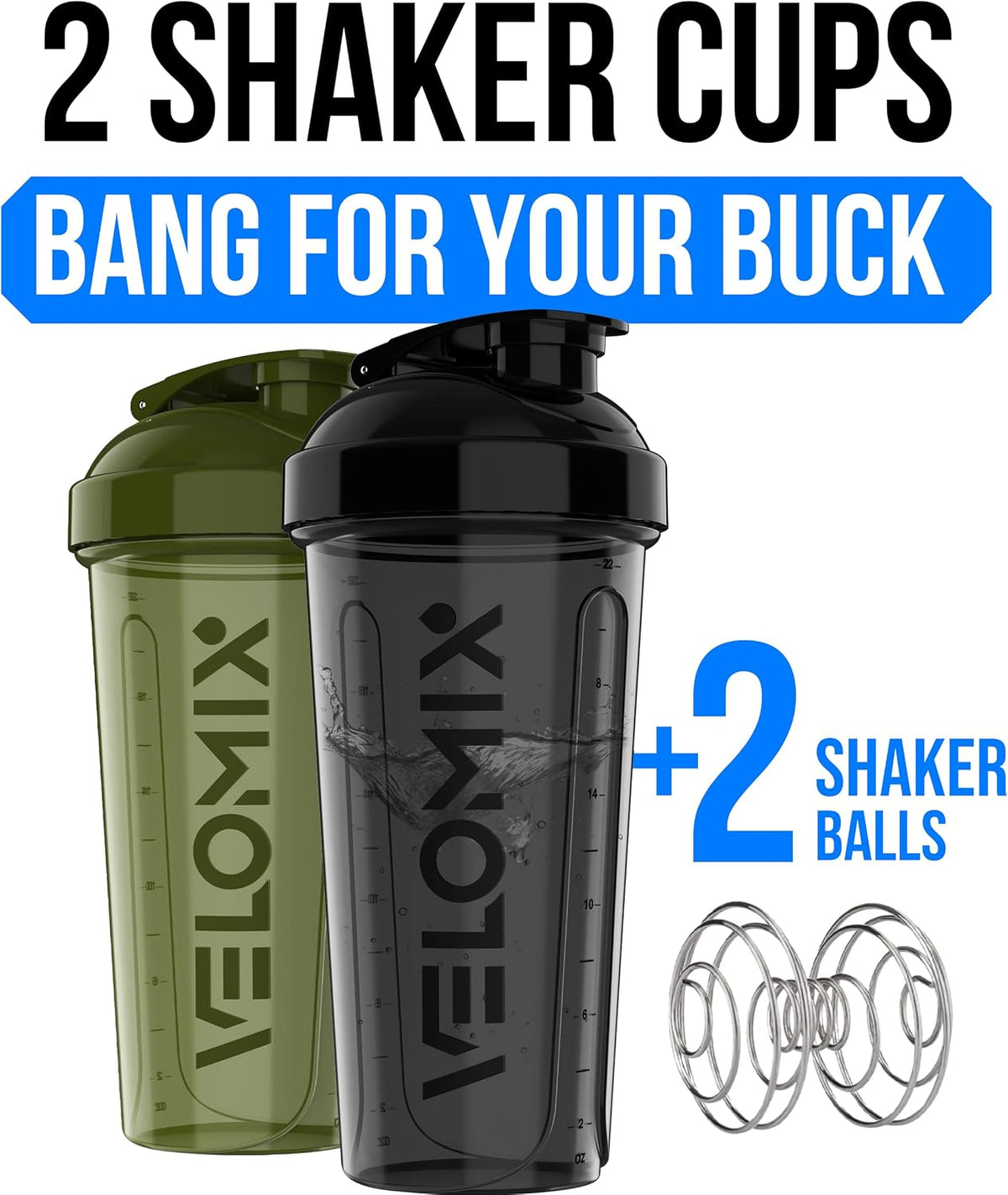 2 Pack 28oz Protein Shaker Bottle for Protein Mixes, Black/Transpar