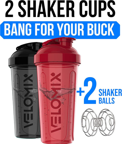 2 Pack 28oz Protein Shaker Bottle for Protein Mixes, Black/Transpar